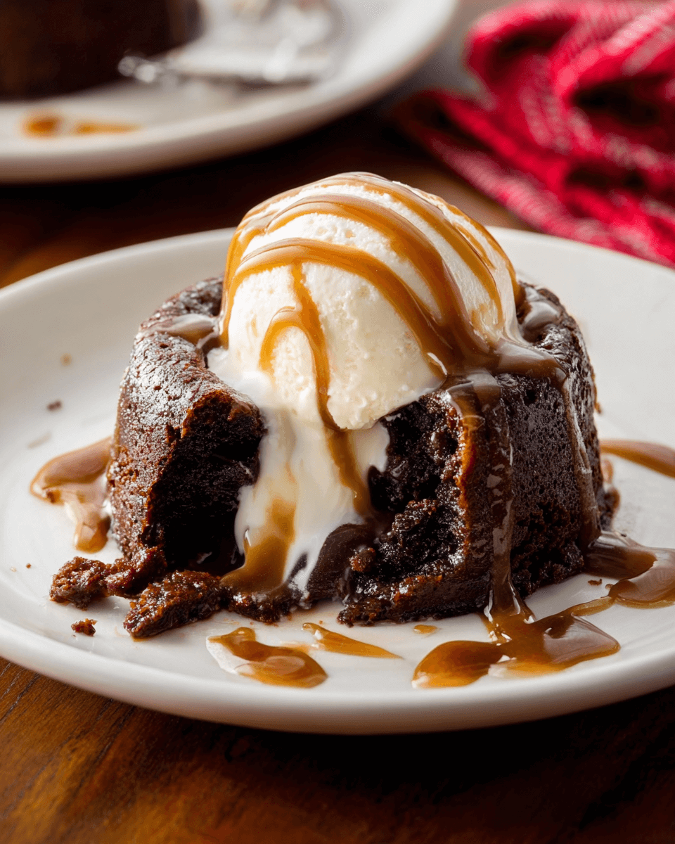 Decadent chocolate lava cake with molten peanut butter filling oozing out onto a white plate