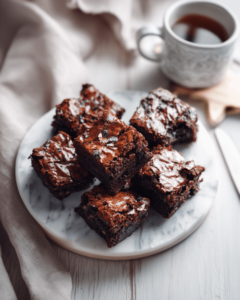 Slice of fudgy healthy zucchini brownie served on a plate, ready to eat