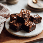Fudgy zucchini brownies cut into squares, showing moist and rich texture