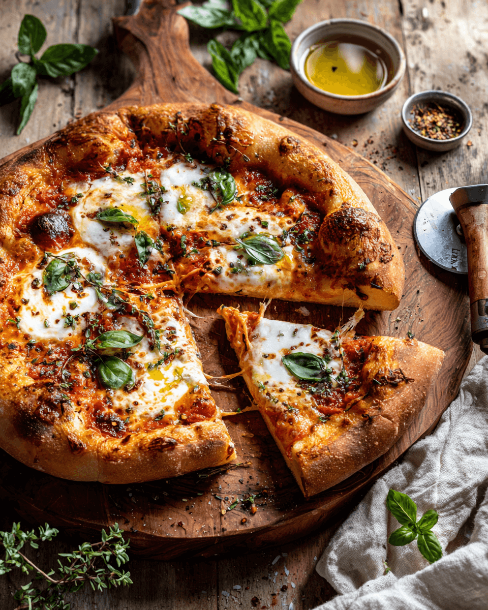 Greek yogurt pizza dough baking in the oven with golden crust and bubbling cheese