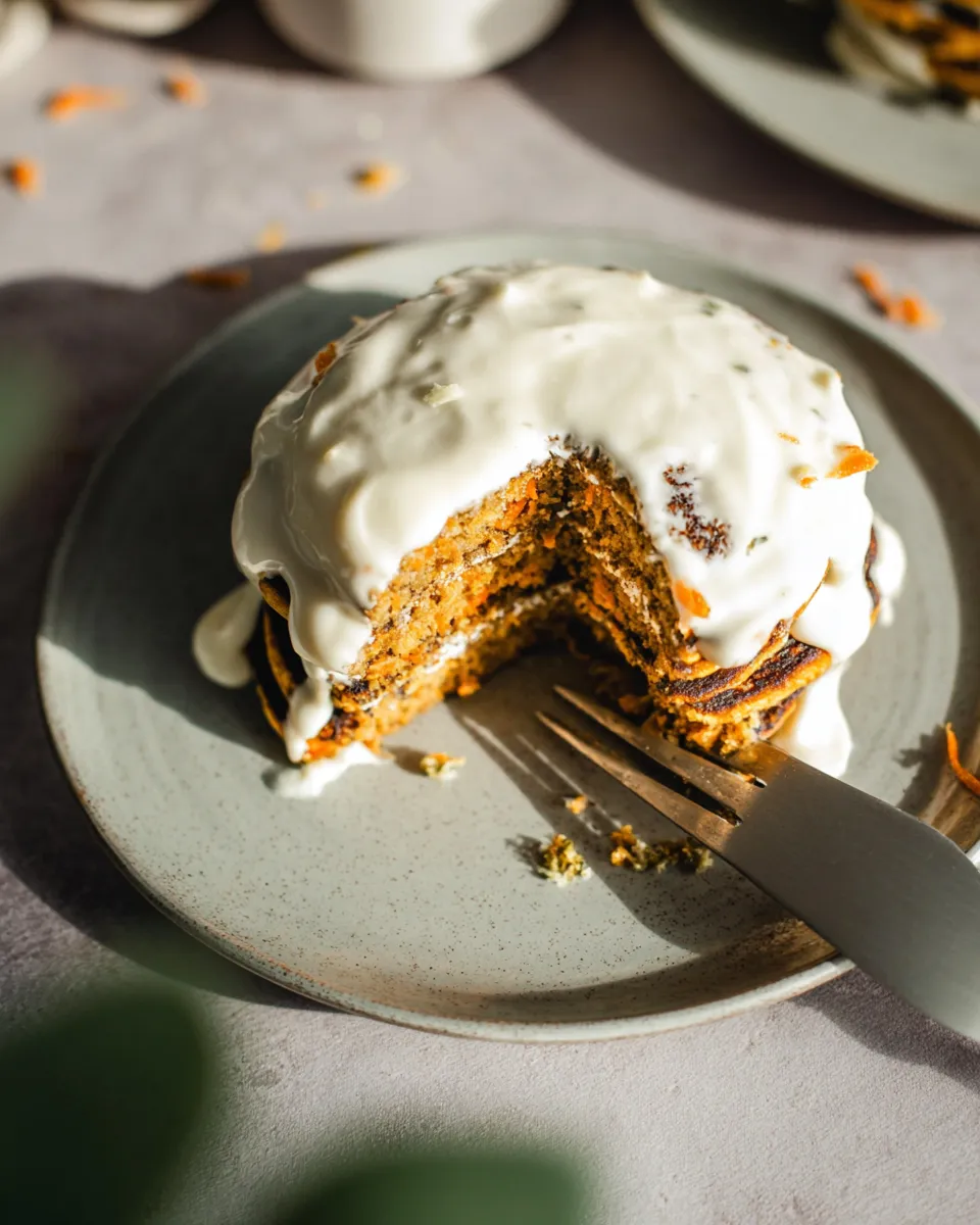 Carrot Cake Pancakes with Vanilla Frosting