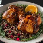 Cornish Hens with Apple Cranberry Glaze and Herb Roasted Wild Rice