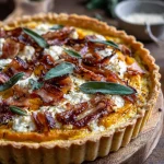 Pumpkin, Ricotta & Caramelized Onion Tart with Bacon and Sage