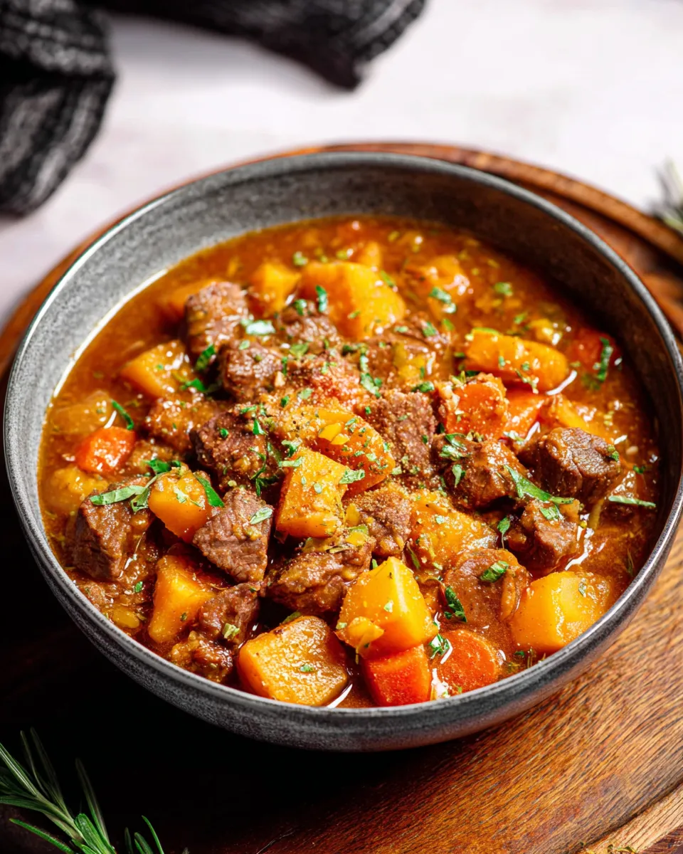 Slow Cooker Beef and Sweet Potato Stew