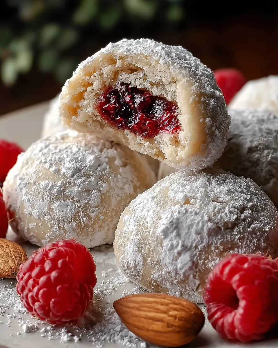 Easy Raspberry Filled Almond Snowball Cookies