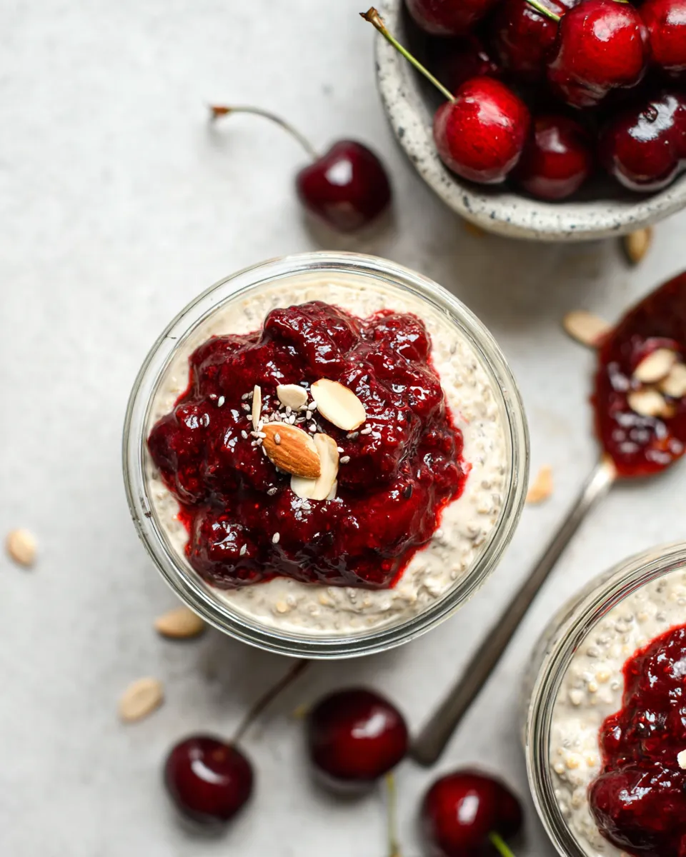 Healthy Overnight Oats with Cherry Chia Seed Jam