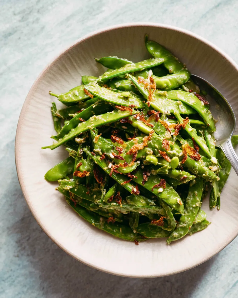 NO-COOK CRUNCHY SNAP PEA SALAD WITH CHILI CRISP