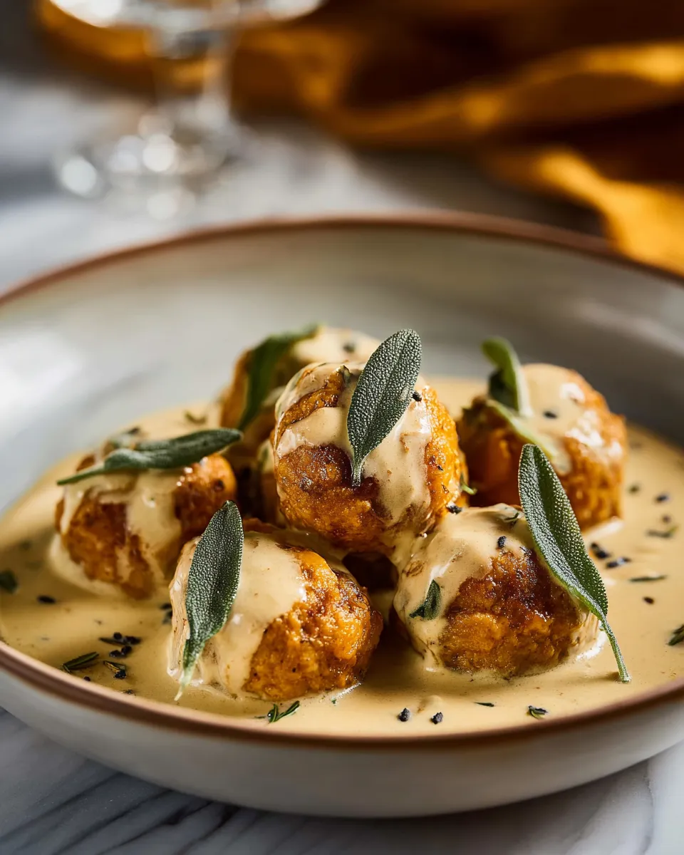 Pumpkin Chicken Meatballs in Sage Cream Sauce