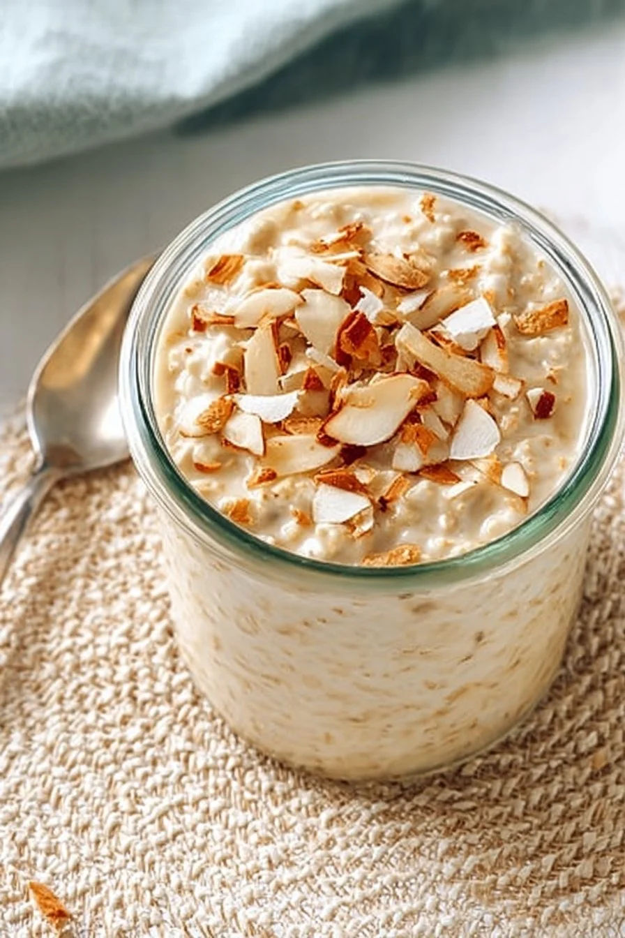 Delicious almond croissant overnight oats with protein for a healthy breakfast