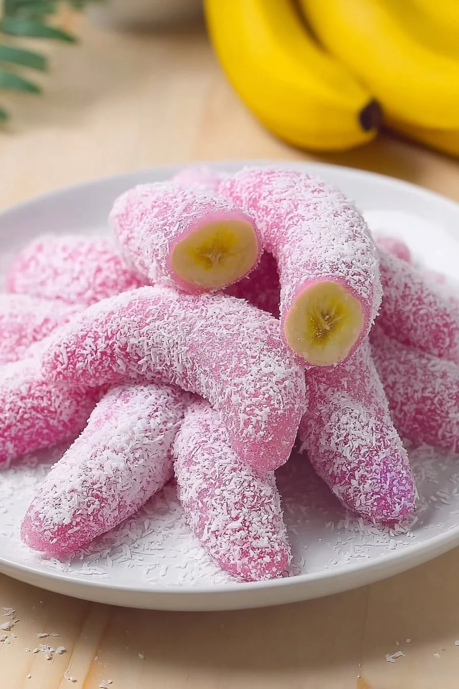 Delicious homemade Banana Mochi snacks on a wooden platter