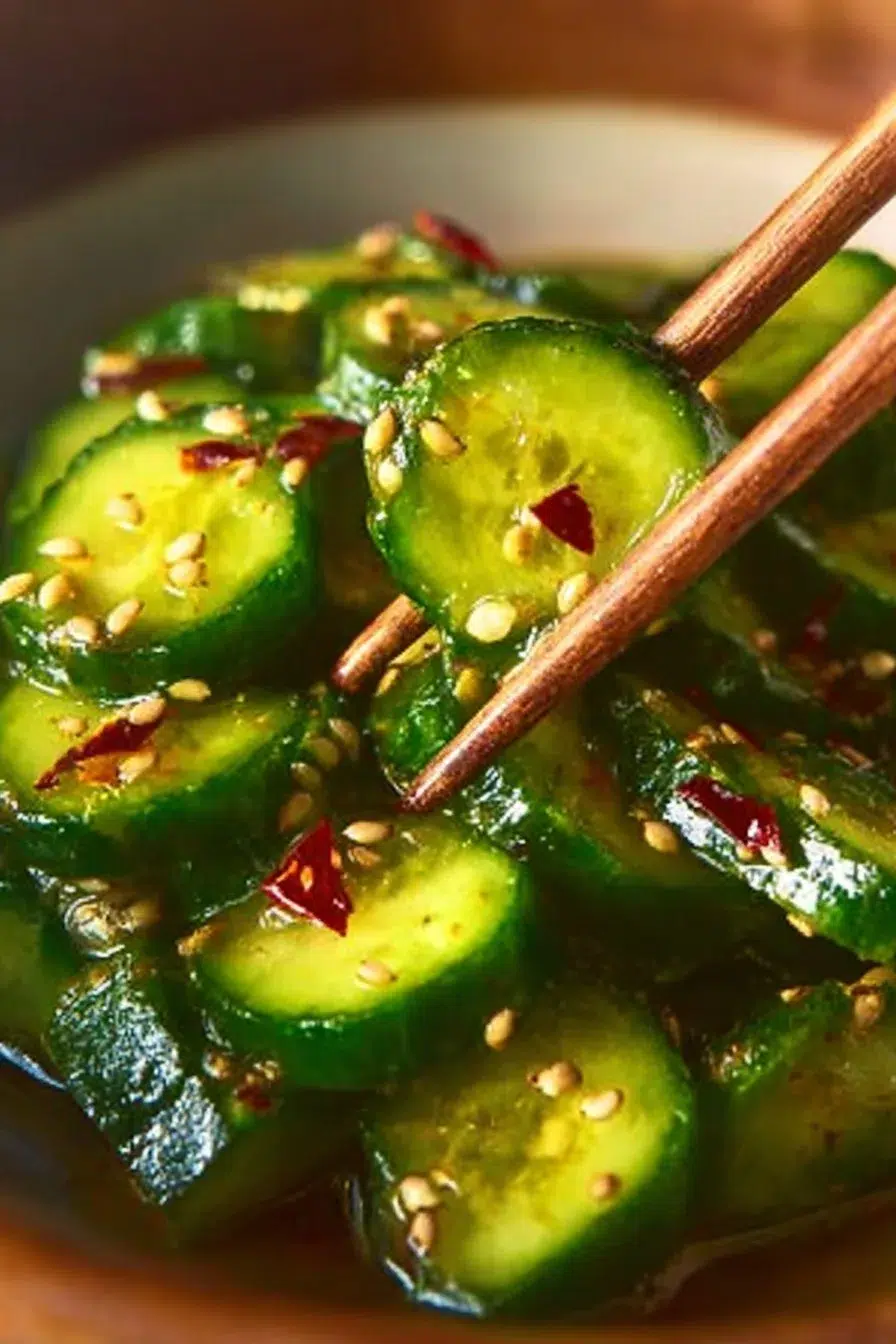 Easy Asian cucumber salad in a bowl with colorful vegetables