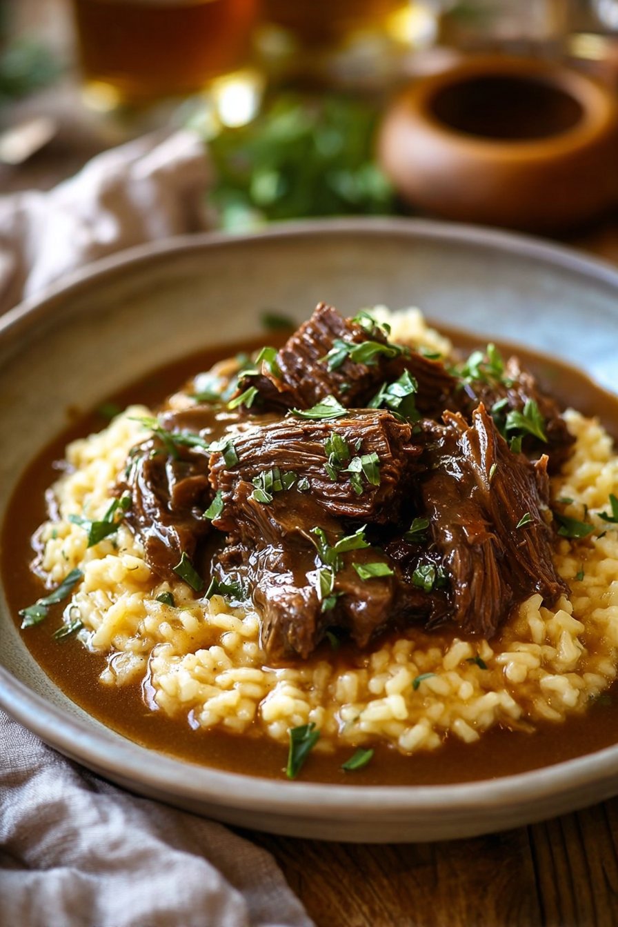 Slow-Braised Pot Roast with Creamy Parmesan Risotto