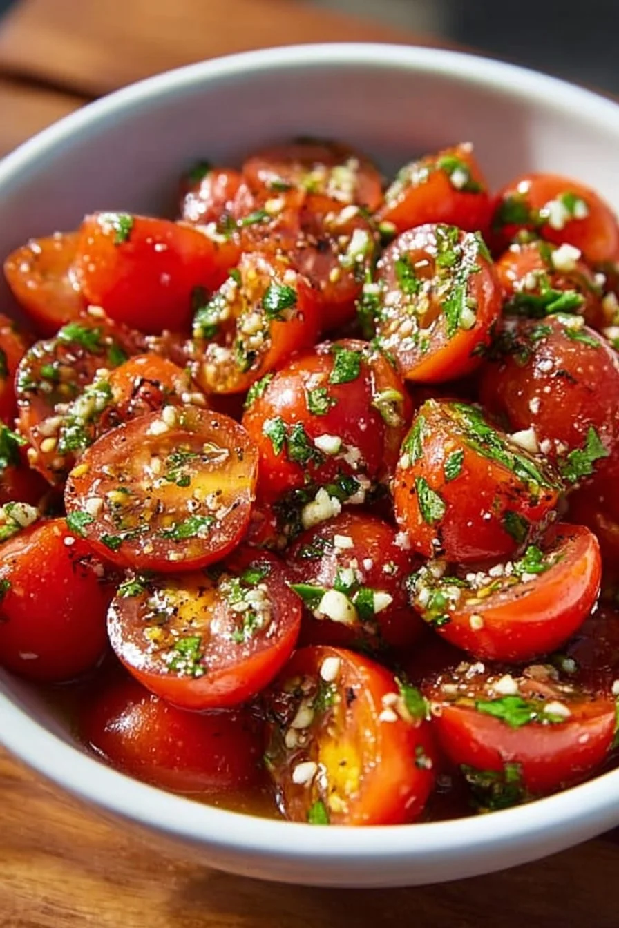 Fresh Tomato Garlic Salad with vibrant tomatoes and garlic dressing