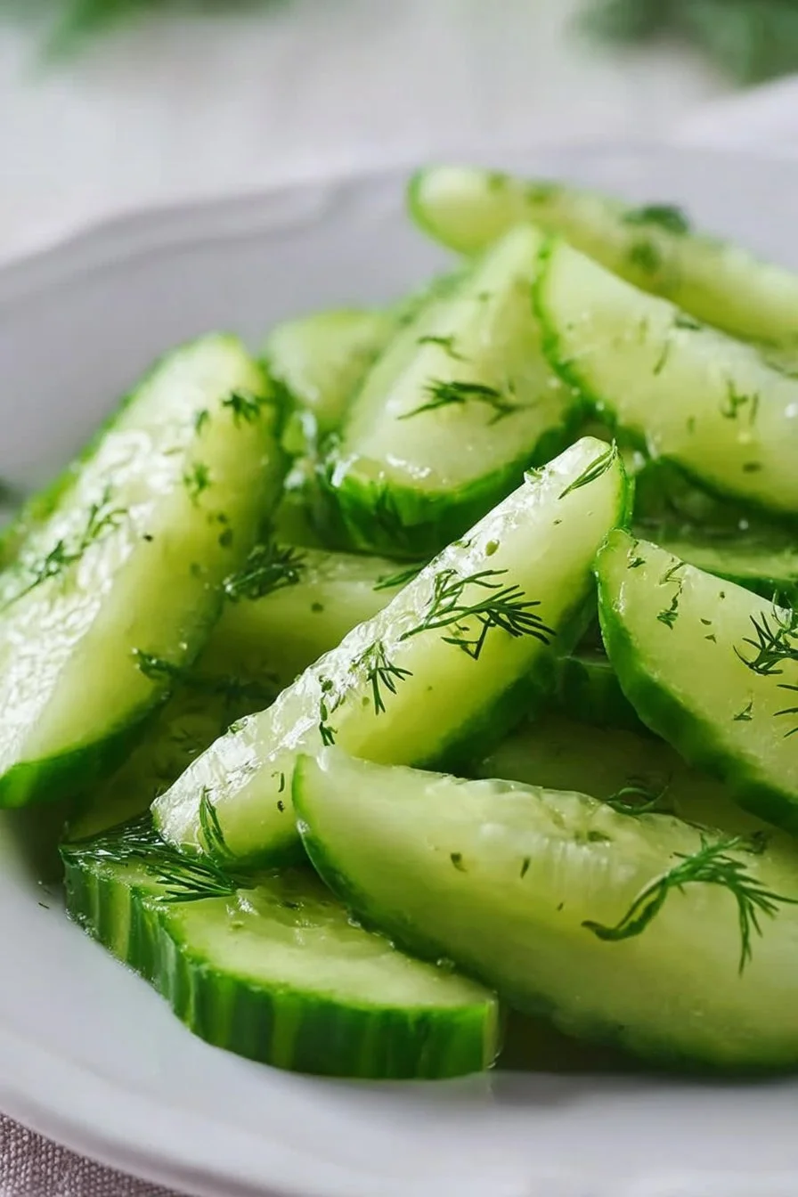Jar of homemade Garlic Dill Cucumbers with fresh herbs and spices