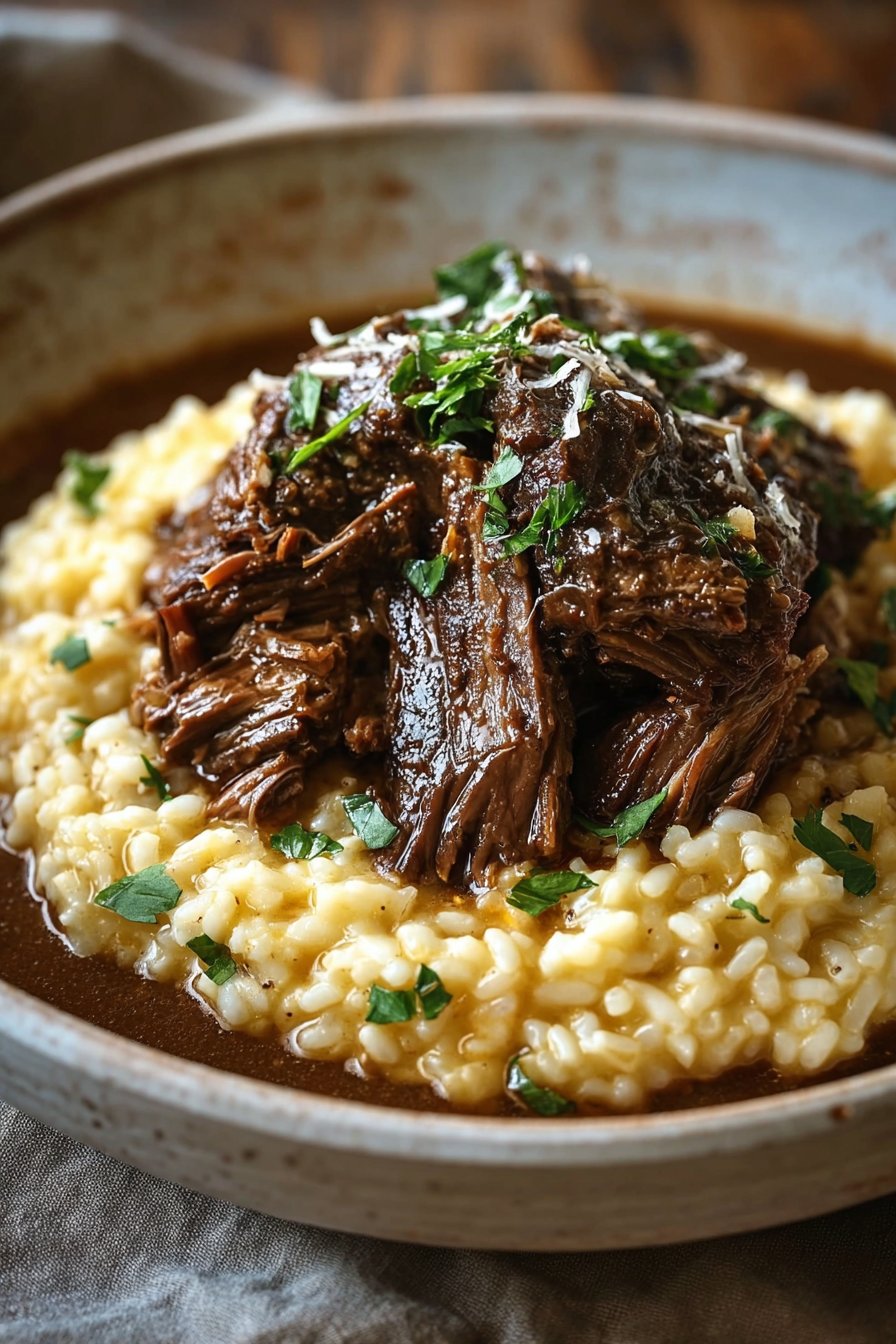 Slow-Braised Pot Roast with Creamy Parmesan Risotto
