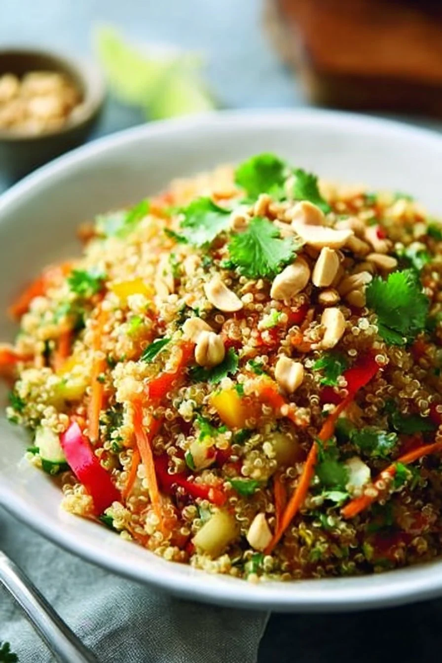 Thai Quinoa Crunch Salad with fresh vegetables and dressing