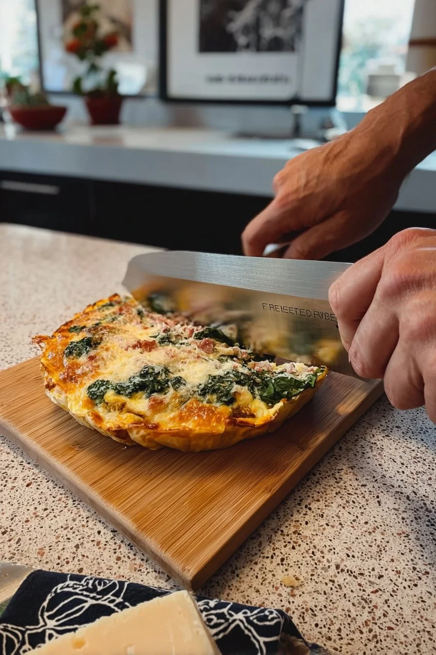 Tortilla Bake Quiche with colorful vegetables and cheese in a baked tortilla crust.