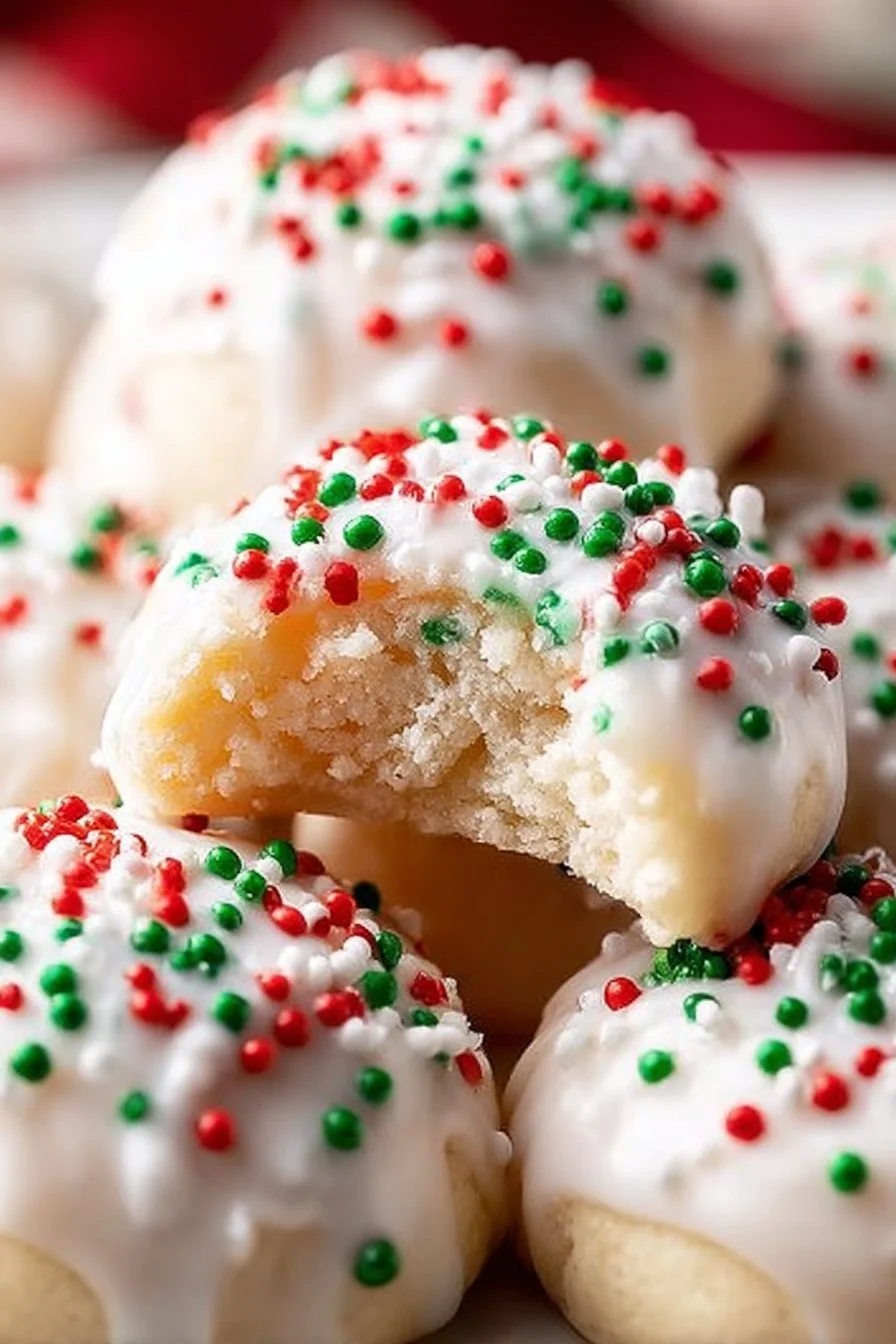 Plate of assorted traditional Italian Christmas cookies decorated for the holidays.