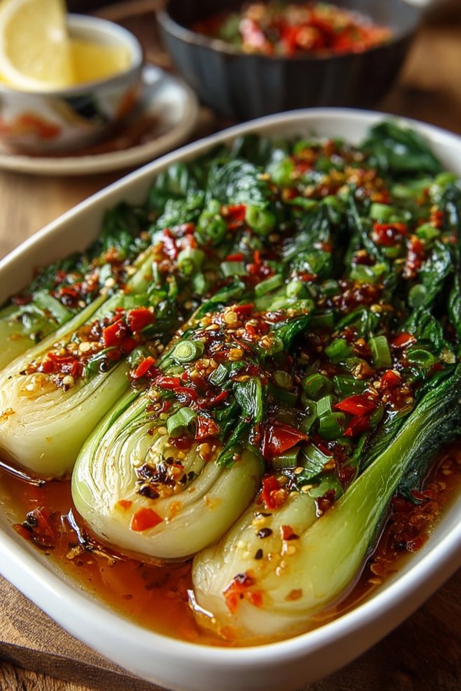 Quick Bok Choy with Ginger Chili Sauce