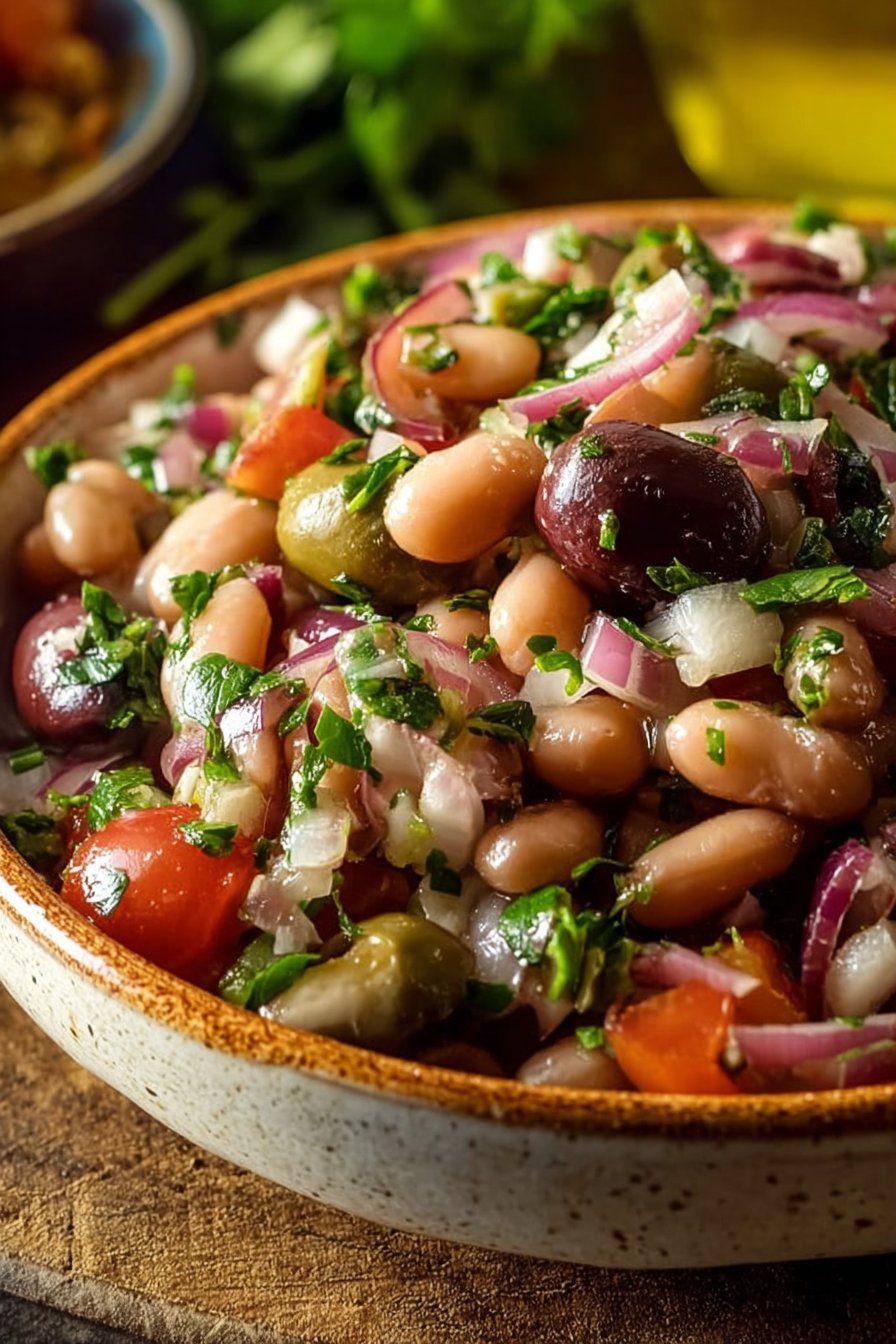 Easy Mediterranean Bean Salad with Olives & Onions
