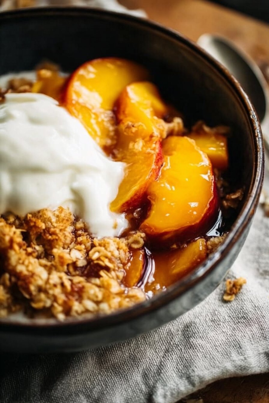 High-Protein Peach Cobbler Greek Yogurt Bowl