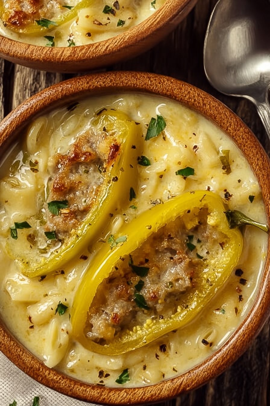 Cheesy Stuffed Banana Peppers Soup