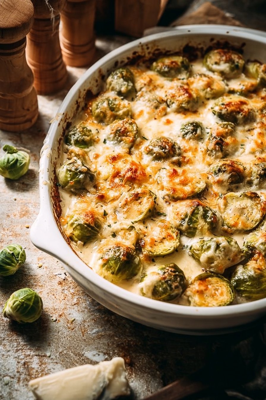 Garlicky Creamy Brussels Sprouts Au Gratin
