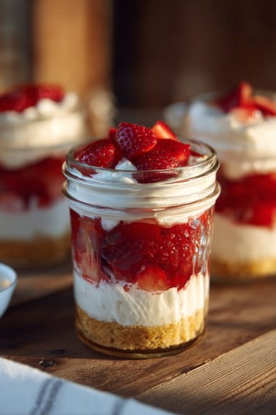 Healthy No-Bake Strawberry Lemon Cheesecake Jars
