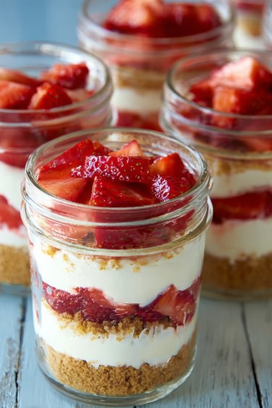 Healthy No-Bake Strawberry Lemon Cheesecake Jars