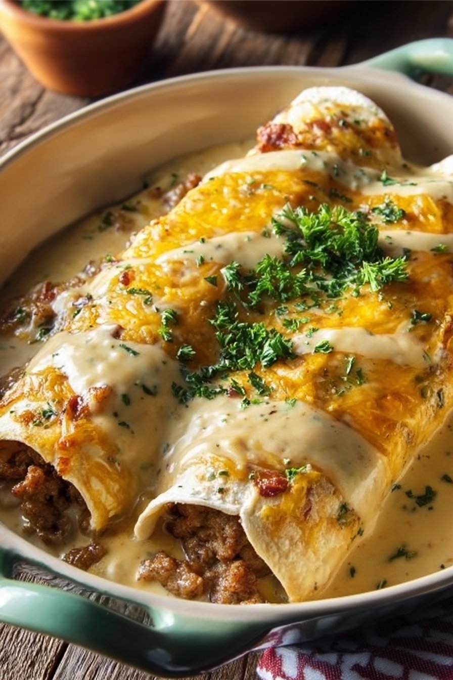 Southern Breakfast Enchiladas with Sausage Gravy