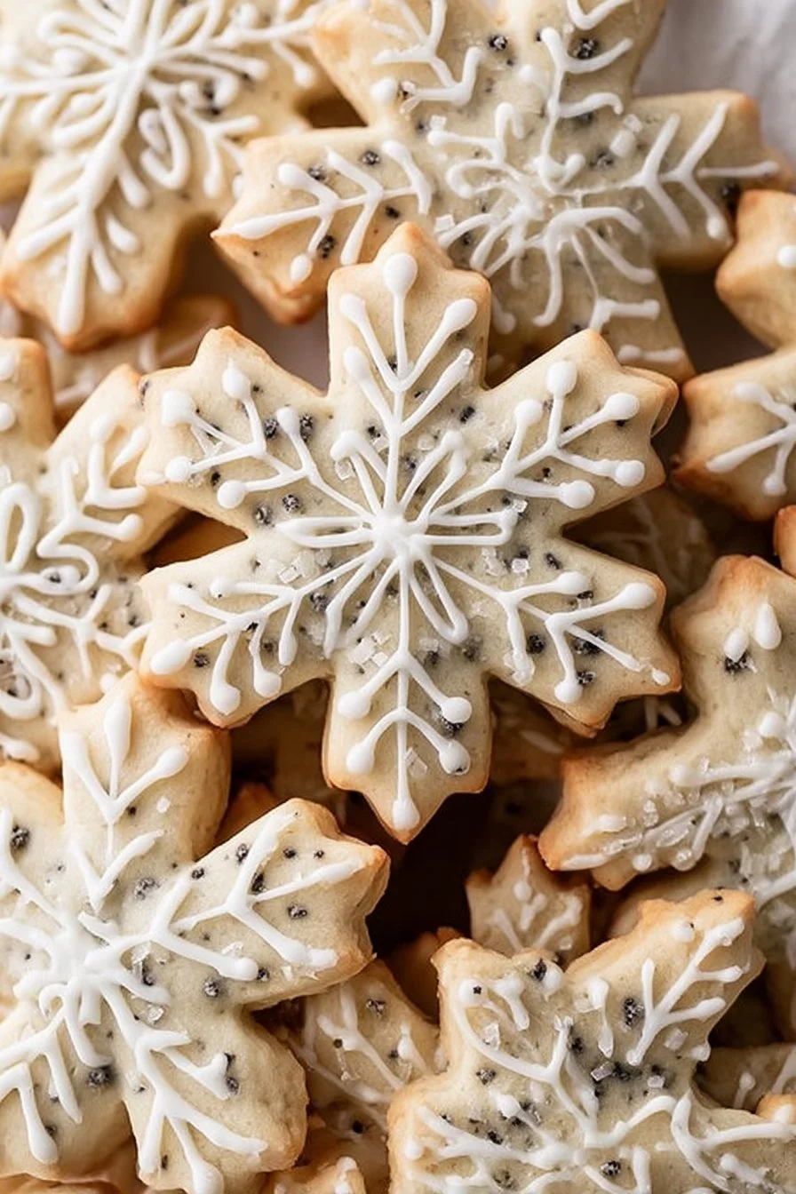 Buttery Earl Grey cookies on a plate, garnished with tea leaves.