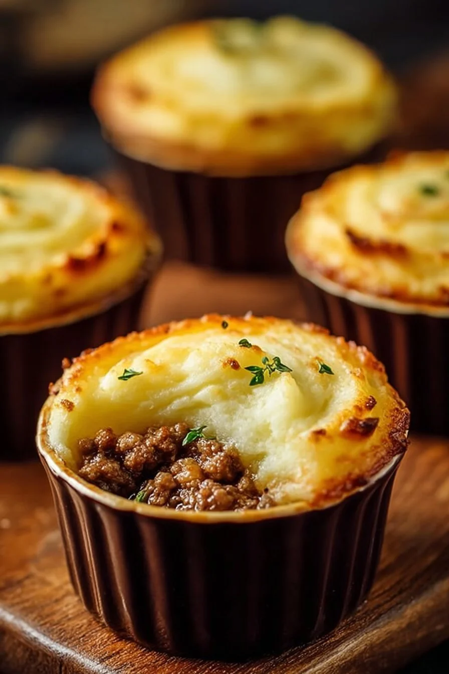 Delicious mini shepherd's pies served in ramekins with golden crusts