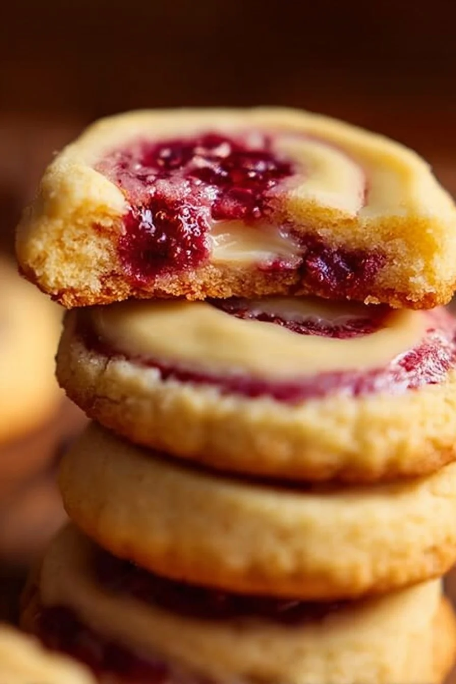 Lemon raspberry cheesecake with a swirl design on top