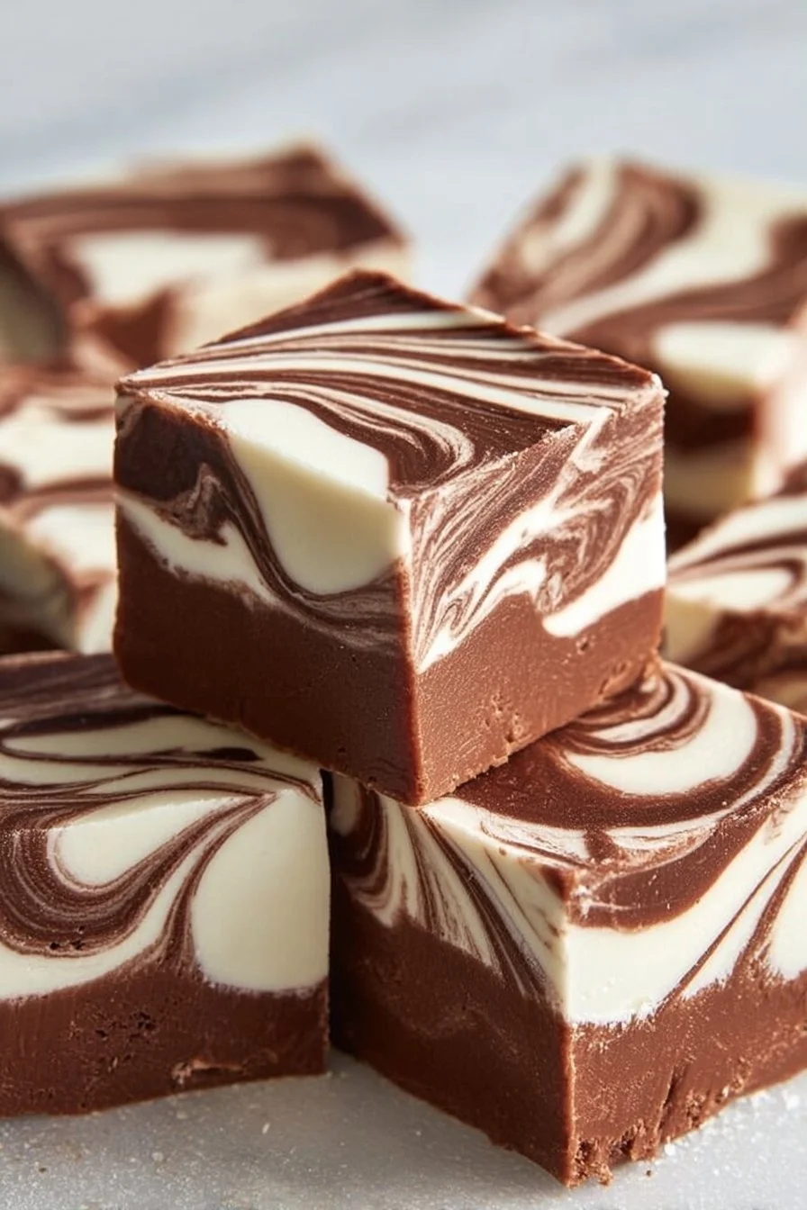 Marshmallow swirl fudge dessert with chocolate and fluffy marshmallows