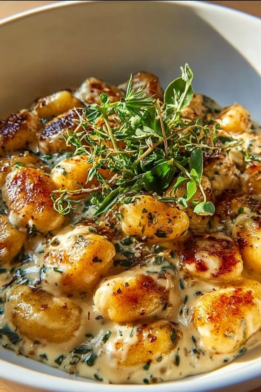 Delicious millionaire gnocchi topped with a creamy sauce