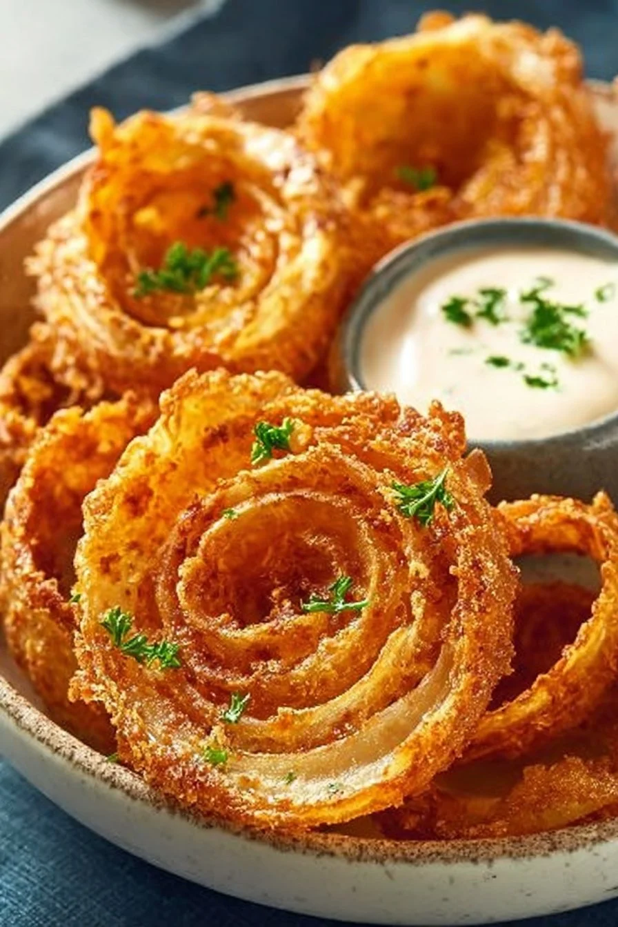 Delicious and crispy onion ring chips in a bowl