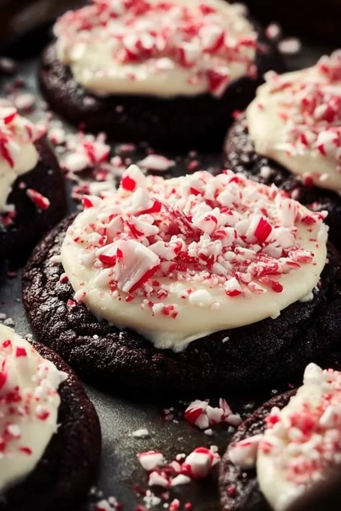 A plate of delicious peppermint bark cookies decorated with candy canes