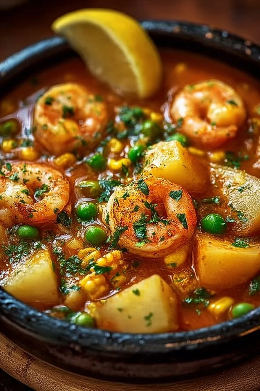 Bowl of hearty Shipwreck Stew with seafood and vegetables