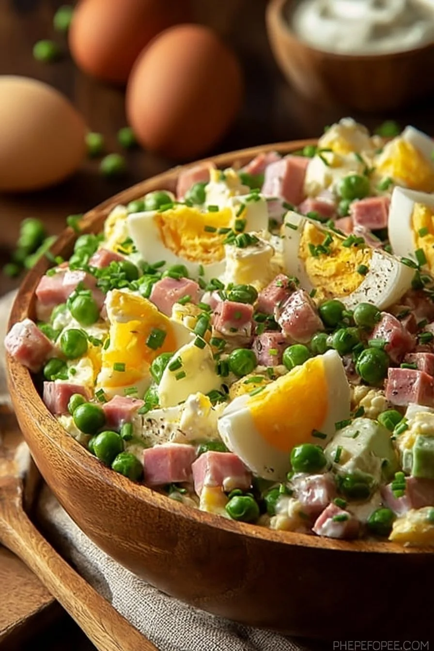 A vibrant bowl of classic Southern Pea Salad with fresh ingredients and colorful vegetables.