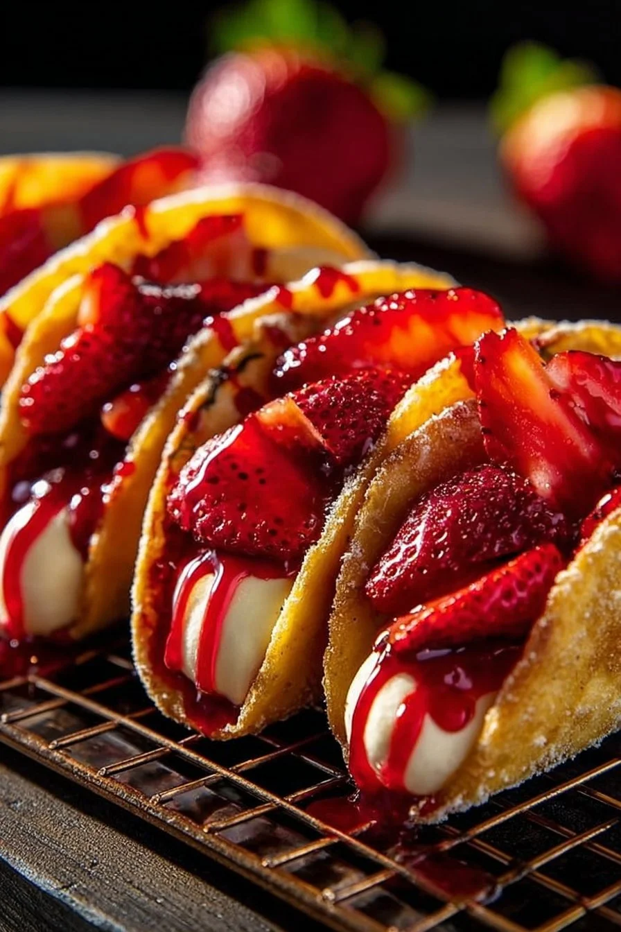 Strawberry cheesecake tacos served on a plate for a delightful dessert experience