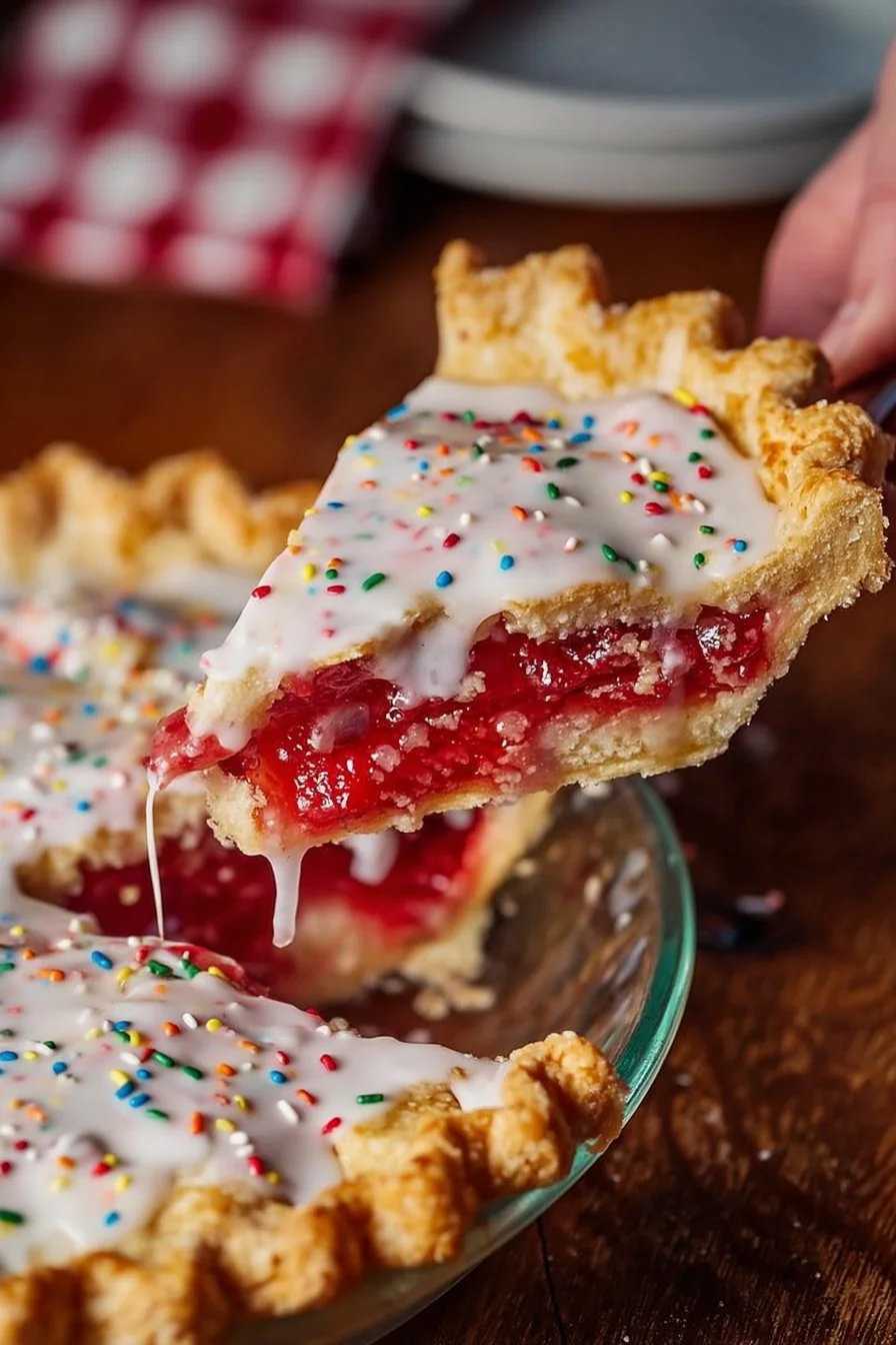 Homemade Strawberry Pop-Tart Pie with a flaky crust and strawberry filling