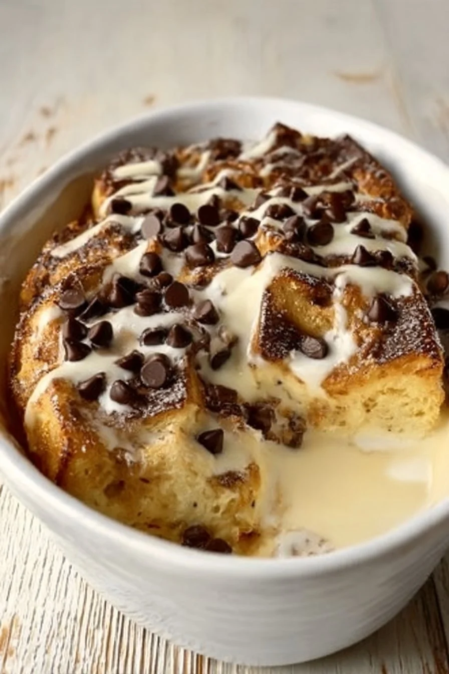 Delicious Three Milk Bread Pudding topped with whipped cream and fresh fruit.