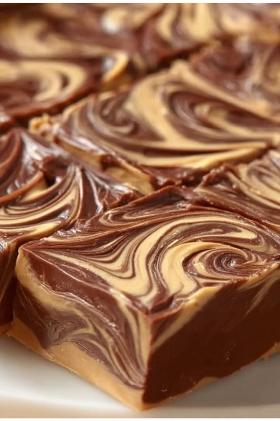 Delicious homemade Tiger Butter Fudge with swirls of peanut butter and chocolate