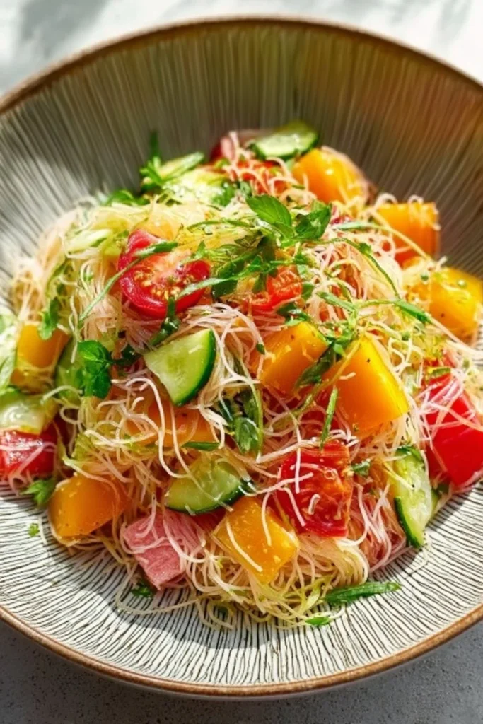 Bright and Fresh Angel Hair Pasta Salad for summer gatherings