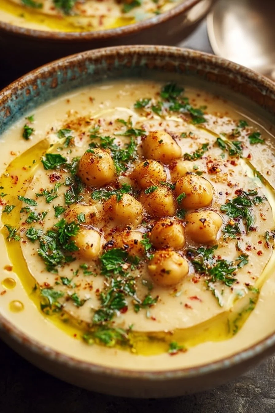 Creamy Vegan Garlic Chickpea Soup