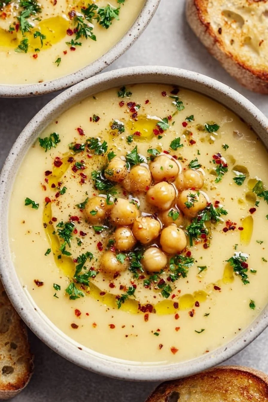 Creamy Vegan Garlic Chickpea Soup