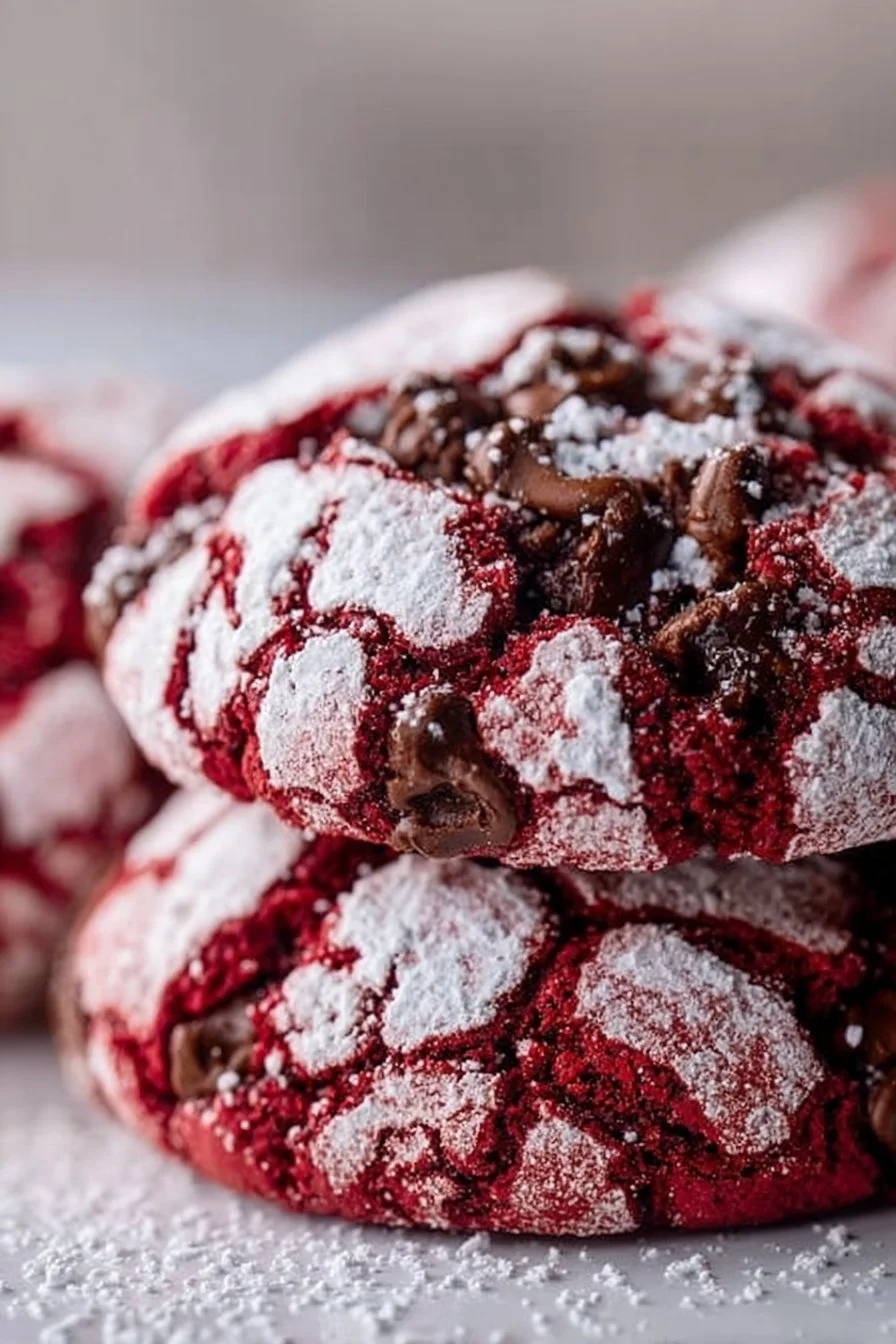 Fudgy chocolate cherry cookies on a plate with fresh cherries