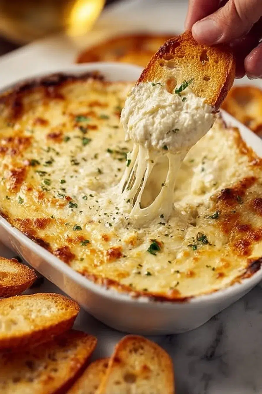Gooey garlic bread dip served in a bowl, perfect for cozy gatherings.