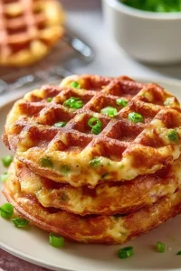 Healthy tuna melt chaffles on a plate, garnished with fresh herbs.