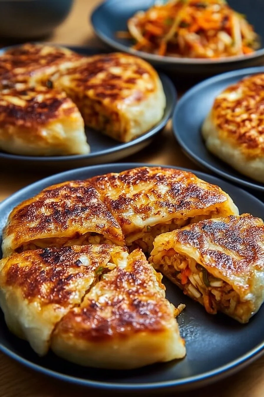Delicious pan-fried cabbage and noodle buns served on a plate